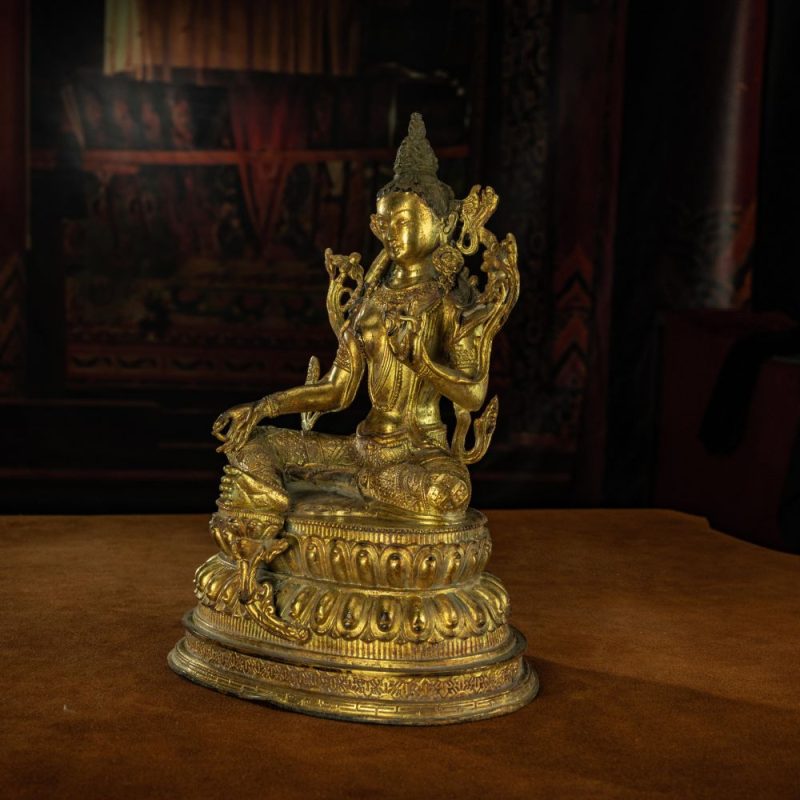 Qing Dynasty Green Tara Statue Tibetan Antique Buddha Statue  Gilt Ganzi Temple - Image 7