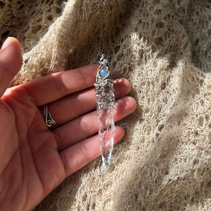 Tibetan Energy Protection White Quartz Crystal Sterling Silver Jewelry Handmade - Image 2