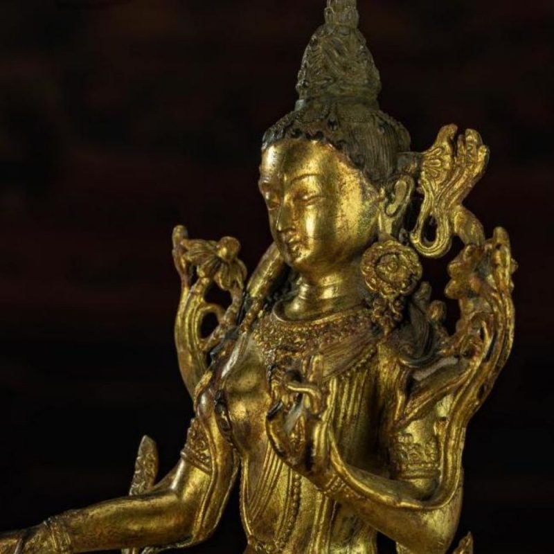 Qing Dynasty Green Tara Statue Tibetan Antique Buddha Statue  Gilt Ganzi Temple - Image 11