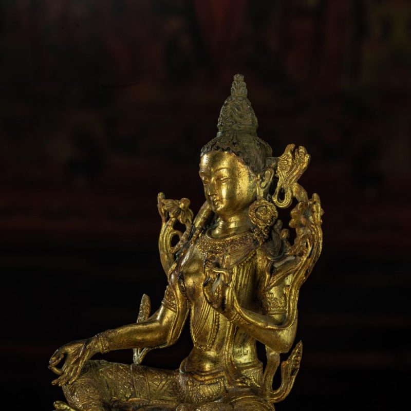 Qing Dynasty Green Tara Statue Tibetan Antique Buddha Statue  Gilt Ganzi Temple - Image 12