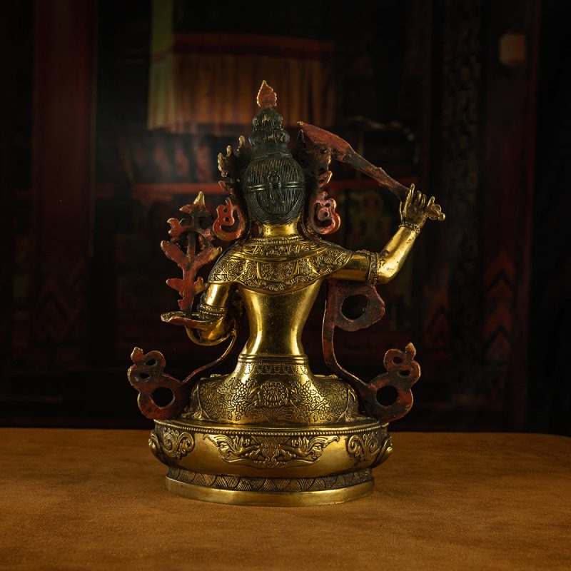 19th Century Manjusri Bodhisattva Tibet Antique Buddha Statue Yellow Lima gilt bronze Sera Monastery - Image 10