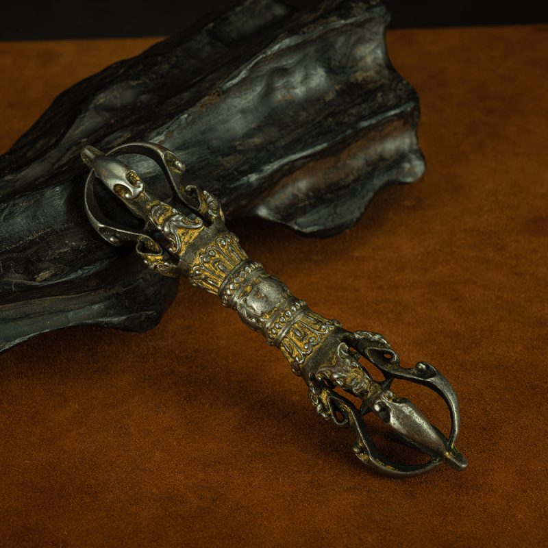 13th Century Five-Pronged Tibetan Antique Vajra-pestle Cold  Iron Gilt Western Xia Style - Image 9