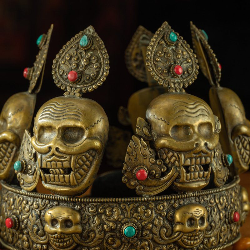 Qing Dynasty  Sita Vana's Dharma Protector Hat Yellow Lima Copper Inlaid With Coral and Turquoise Sakya Monastery - Image 7