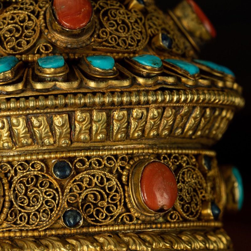 Qing Dynasty Prayer Wheel Tibetan ritual instrument gilt filigree inlaid with gems - Image 7