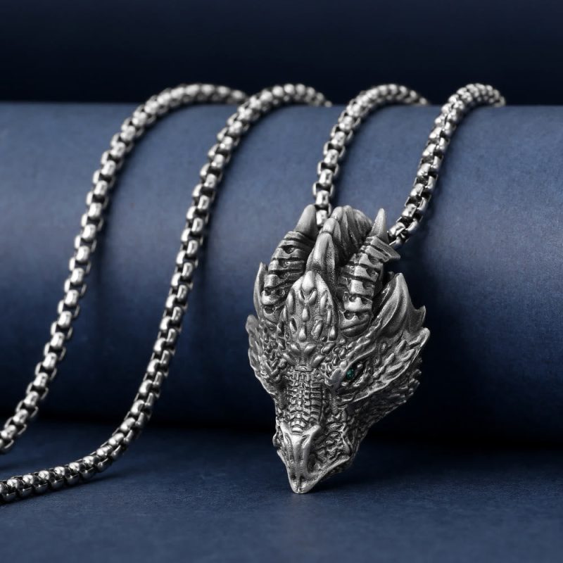 EXQUISITE IN Pure Tin Dragon Head Luck Protection Metal Necklace Pendant - Image 3