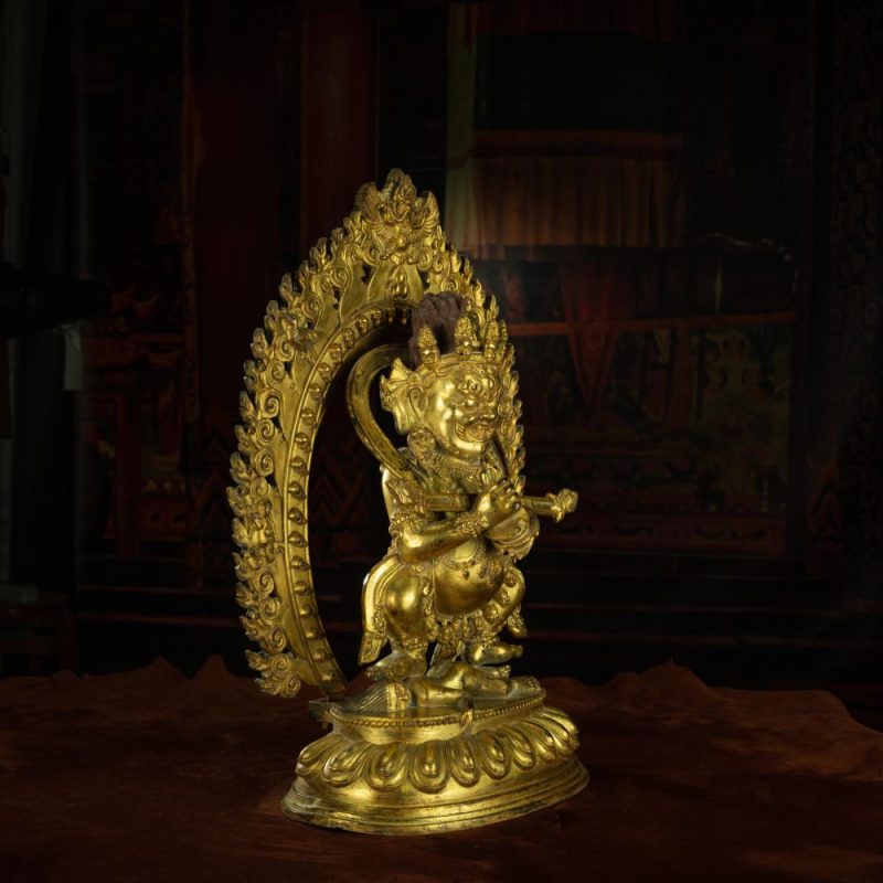 Qing Dynasty Masterpiece of Shui Mahagala Dorje Antique Tibetan Buddhist Statue Pure Gold Zongsa Temple - Image 3