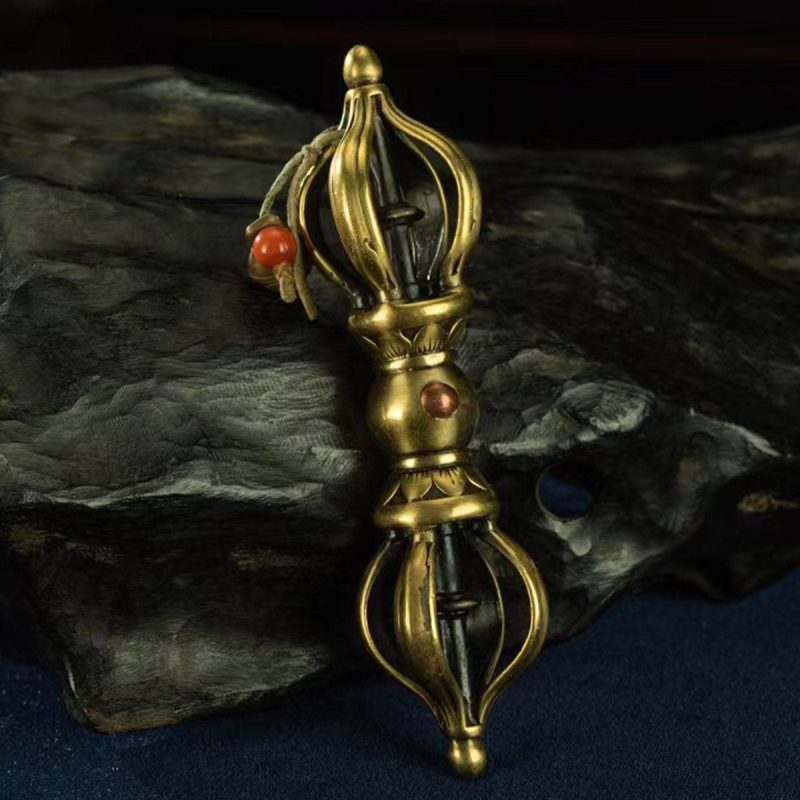 Qing Dynasty Five-pronged Demonic Pestle Gilt Brass And Silver Ritual Supplies Made in the Tibetan Palace - Image 6