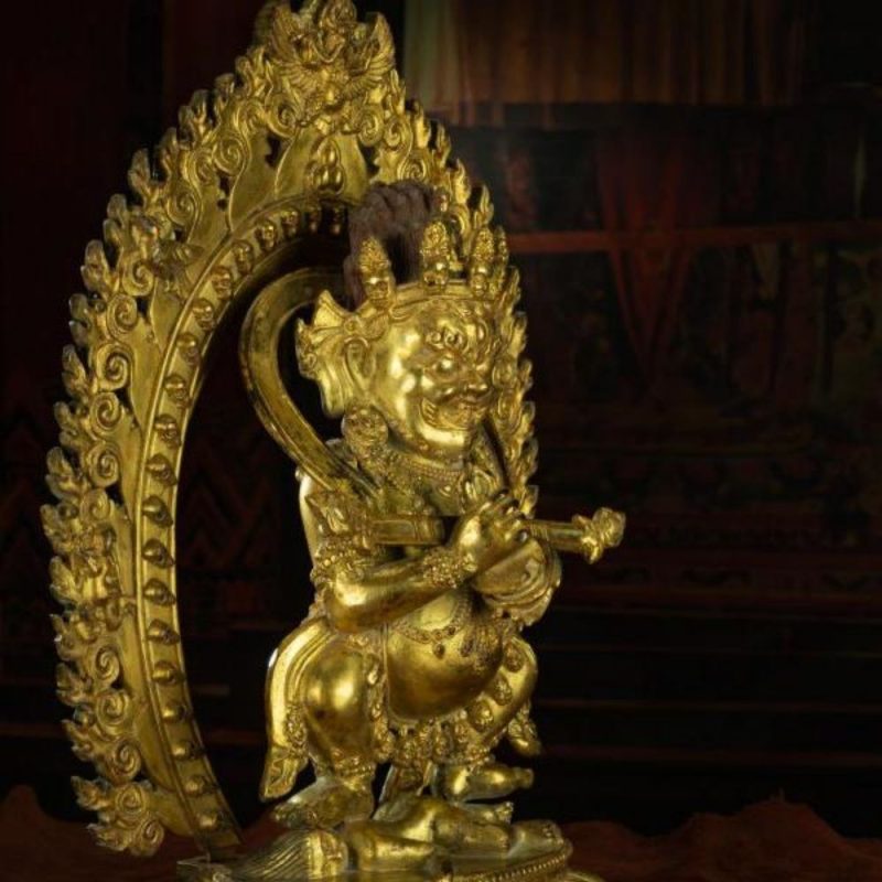 Qing Dynasty Masterpiece of Shui Mahagala Dorje Antique Tibetan Buddhist Statue Pure Gold Zongsa Temple - Image 2