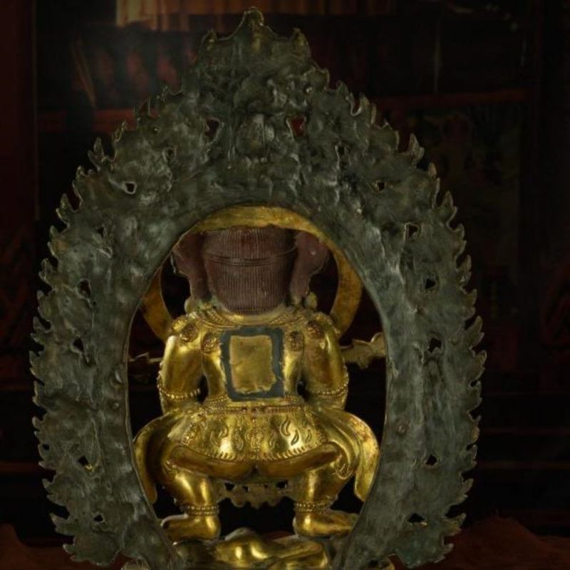 Qing Dynasty Masterpiece of Shui Mahagala Dorje Antique Tibetan Buddhist Statue Pure Gold Zongsa Temple - Image 4