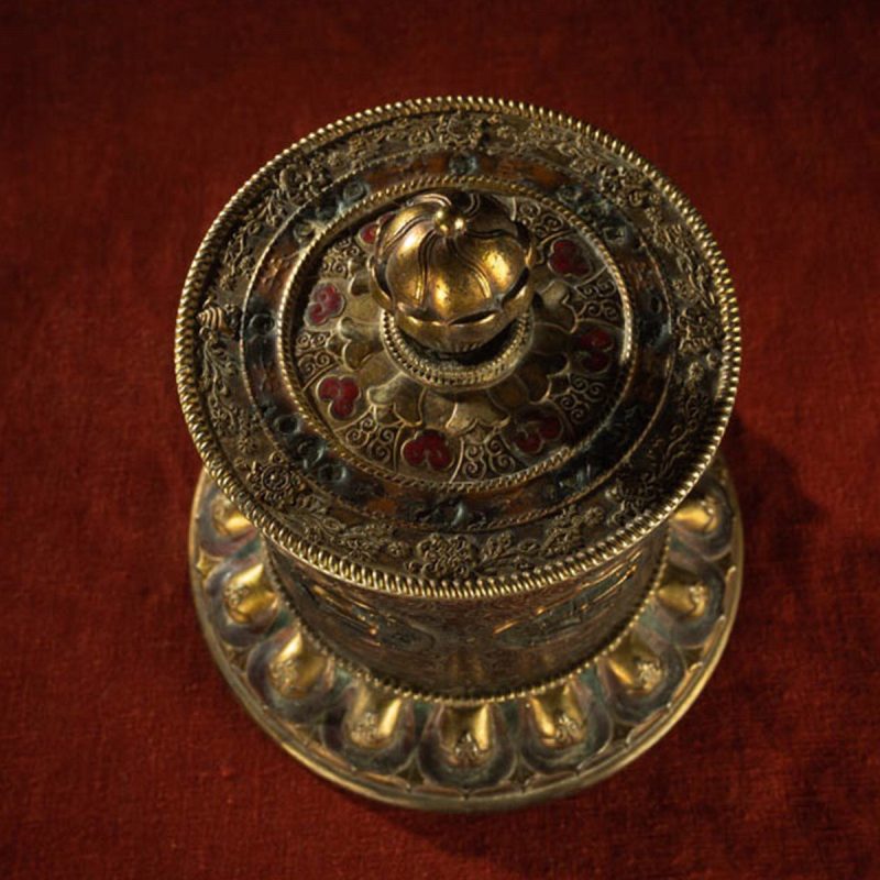 Qing Dynasty Om Mani Padme Hum Prayer Wheel Copper Gold Gilted Tibetan Ceremonial Object Sera Monastery Curio - Image 5