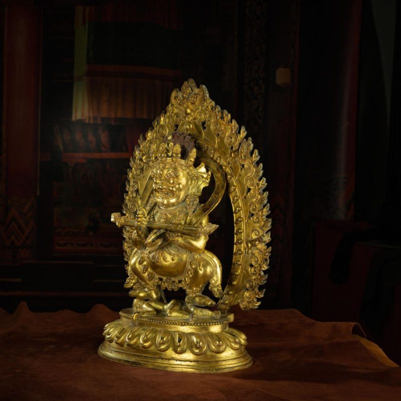 Qing Dynasty Masterpiece of Shui Mahagala Dorje Antique Tibetan Buddhist Statue Pure Gold Zongsa Temple - Image 6