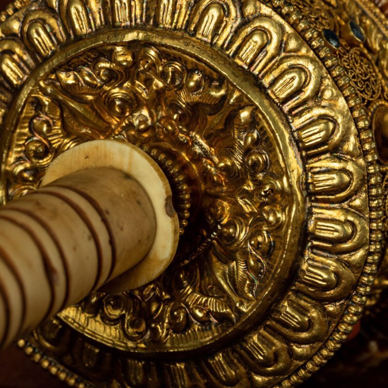 Qing Dynasty Prayer Wheel Tibetan ritual instrument gilt filigree inlaid with gems - Image 8