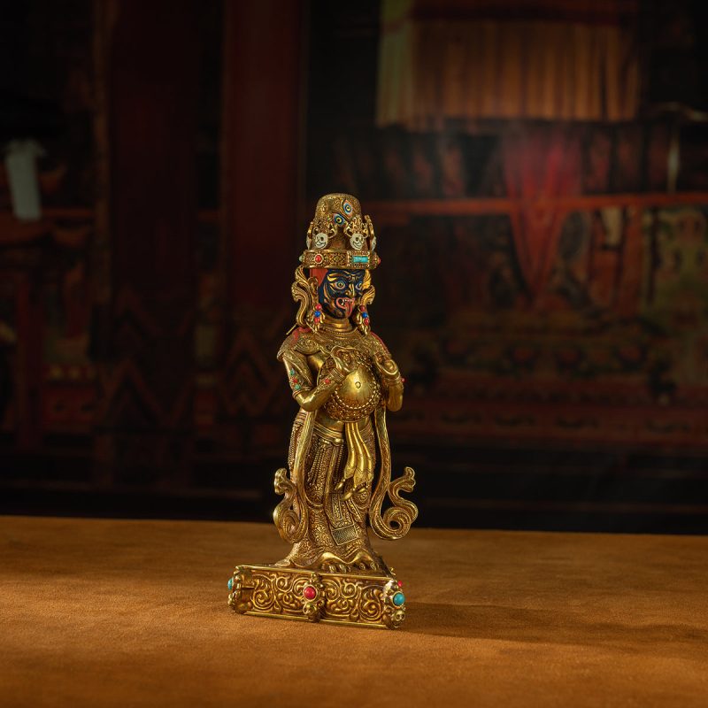 19th Century Zashi Lhamo Dharmapala God of Wealth Gilt Copper Painted Tibetan Buddha Statue From Sera Monastery - Image 7