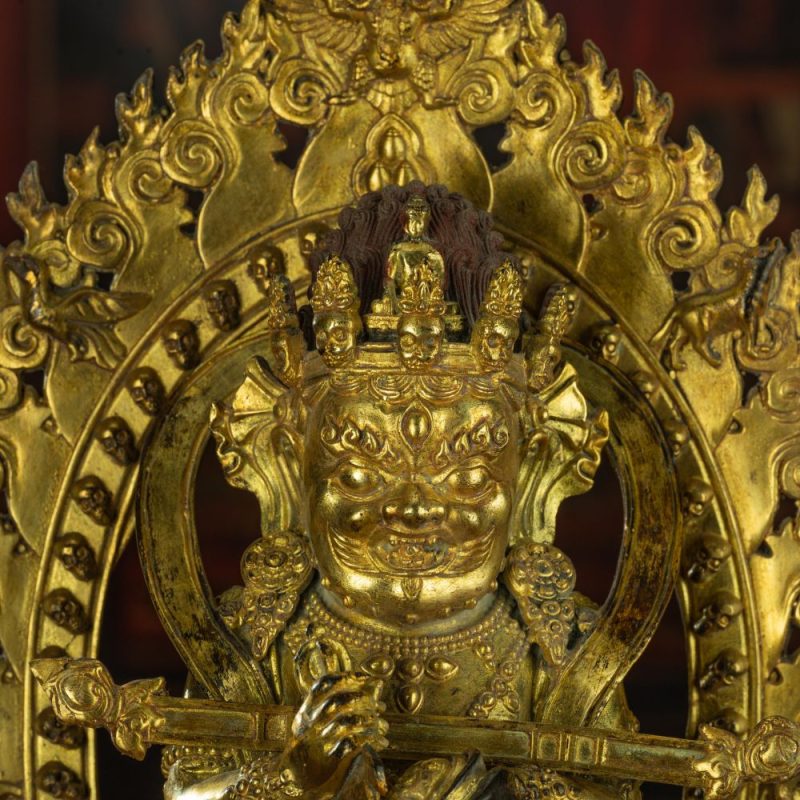 Qing Dynasty Masterpiece of Shui Mahagala Dorje Antique Tibetan Buddhist Statue Pure Gold Zongsa Temple - Image 9