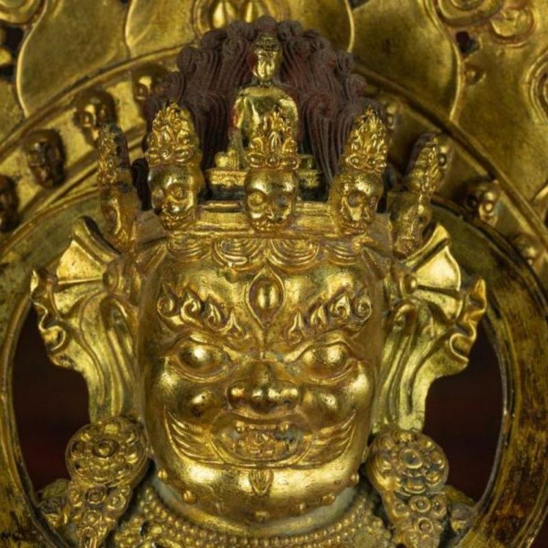 Qing Dynasty Masterpiece of Shui Mahagala Dorje Antique Tibetan Buddhist Statue Pure Gold Zongsa Temple - Image 8