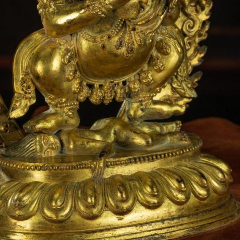 Qing Dynasty Masterpiece of Shui Mahagala Dorje Antique Tibetan Buddhist Statue Pure Gold Zongsa Temple - Image 12