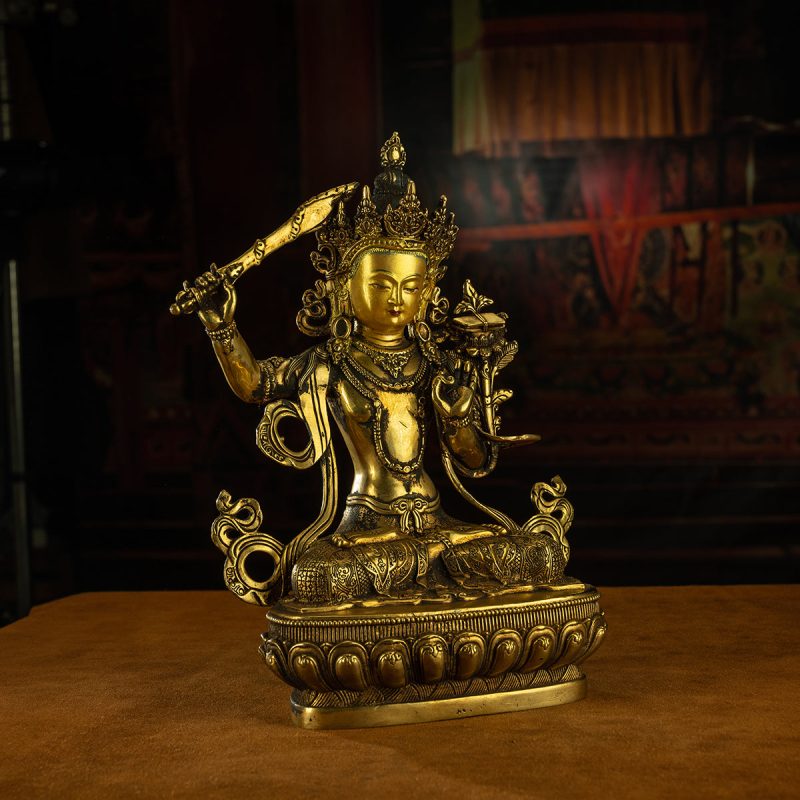 19th Century Manjusri Bodhisattva Tibet Antique Buddha Statue Yellow Lima gilt bronze Sera Monastery - Image 6
