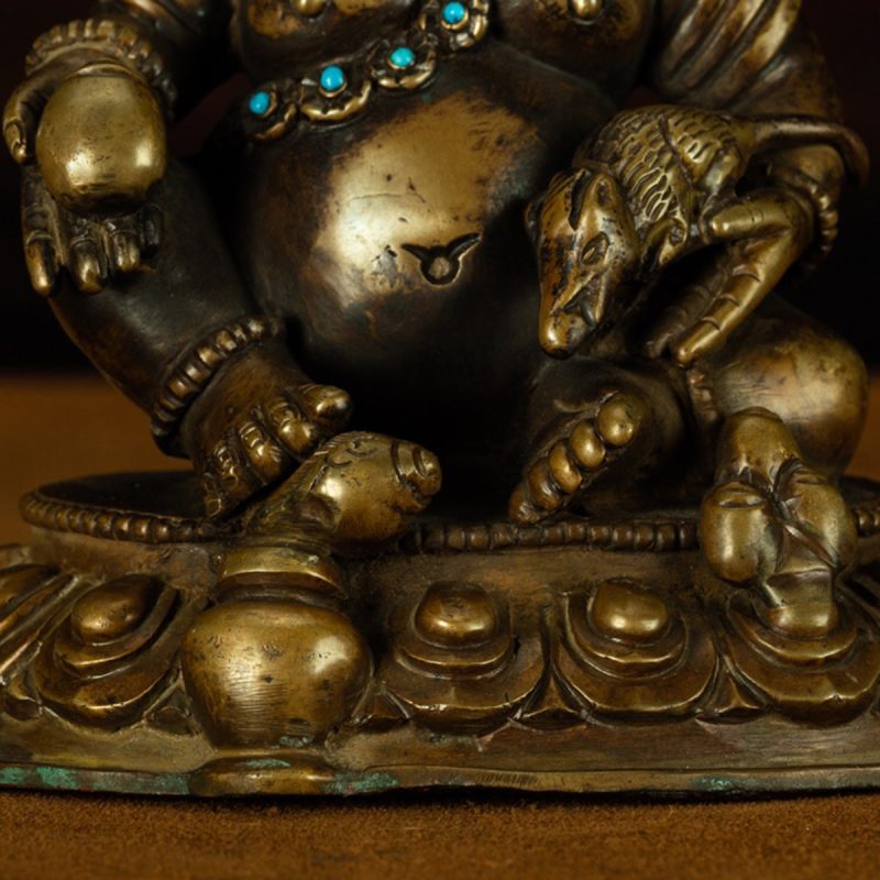 13th Century Tibetan Antique Buddha Statue Yellow God of Wealth Turquoise Inlay  Pala Style - Image 8