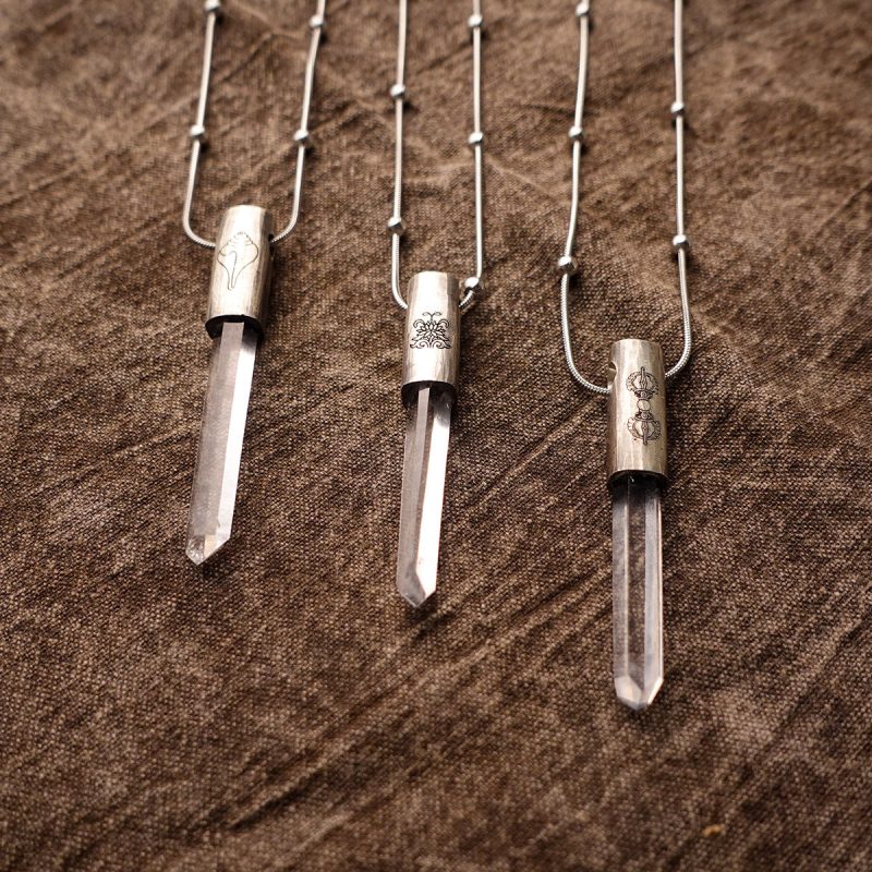Eight Blessings from Tibet Spiritual Amulet Pendant in Sterling Silver & Crystal Quartz - Image 17