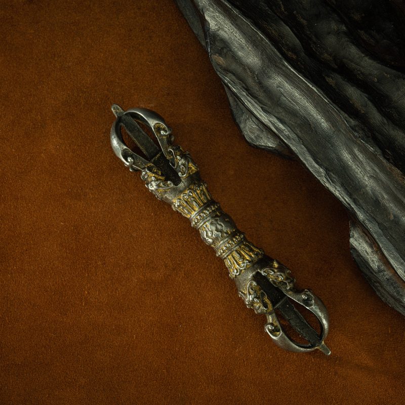 13th Century Five-Pronged Tibetan Antique Vajra-pestle Cold  Iron Gilt Western Xia Style - Image 5