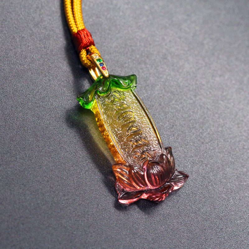 EXQUISITE IN Buddha Liuli Lotus Six Character Om Mani Padme Hum Peace Necklace