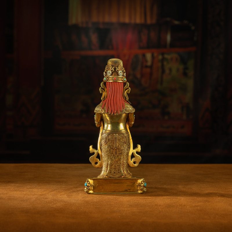 19th Century Zashi Lhamo Dharmapala God of Wealth Gilt Copper Painted Tibetan Buddha Statue From Sera Monastery - Image 9