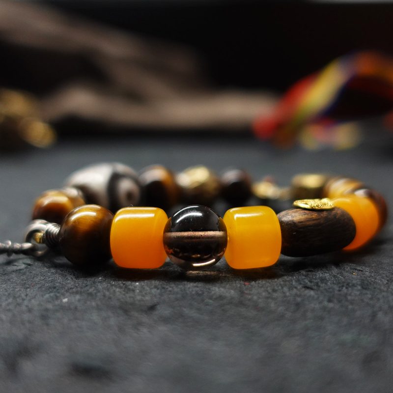 Protective Energy Three-Eyed Dzi Bead Bracelet Tibetan Vajra Silver Talisman - Image 6
