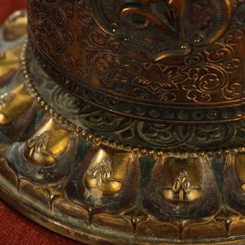 Qing Dynasty Om Mani Padme Hum Prayer Wheel Copper Gold Gilted Tibetan Ceremonial Object Sera Monastery Curio - Image 10