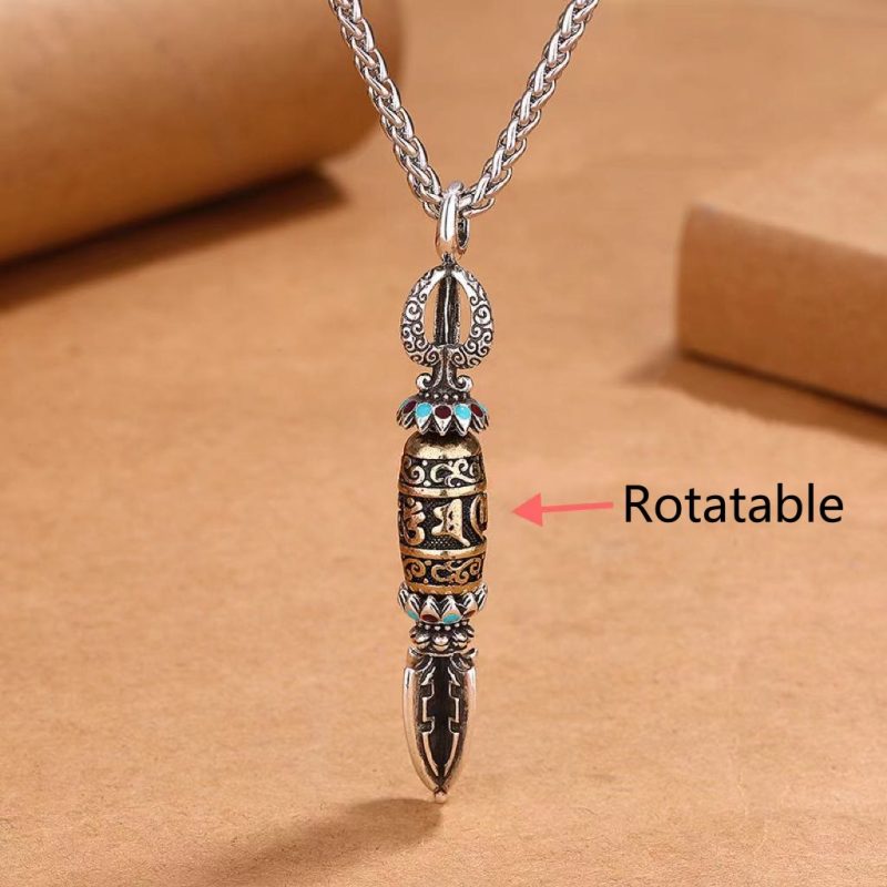 EXQUISITE IN Tibetan Om Mani Padme Hum Protection Wealth Rotatable Necklace Pendant - Image 5