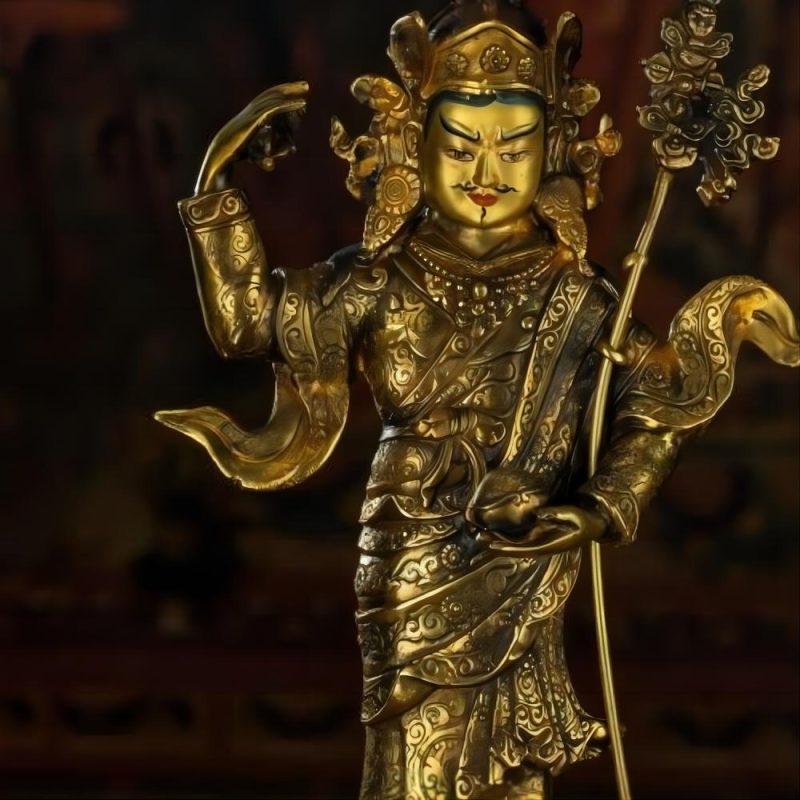 Qing Dynasty Padmasambhava Yellow Lima Bronze Tibetan Antique Buddha Statue Form Nyingma Ri Rang Monastery - Image 2