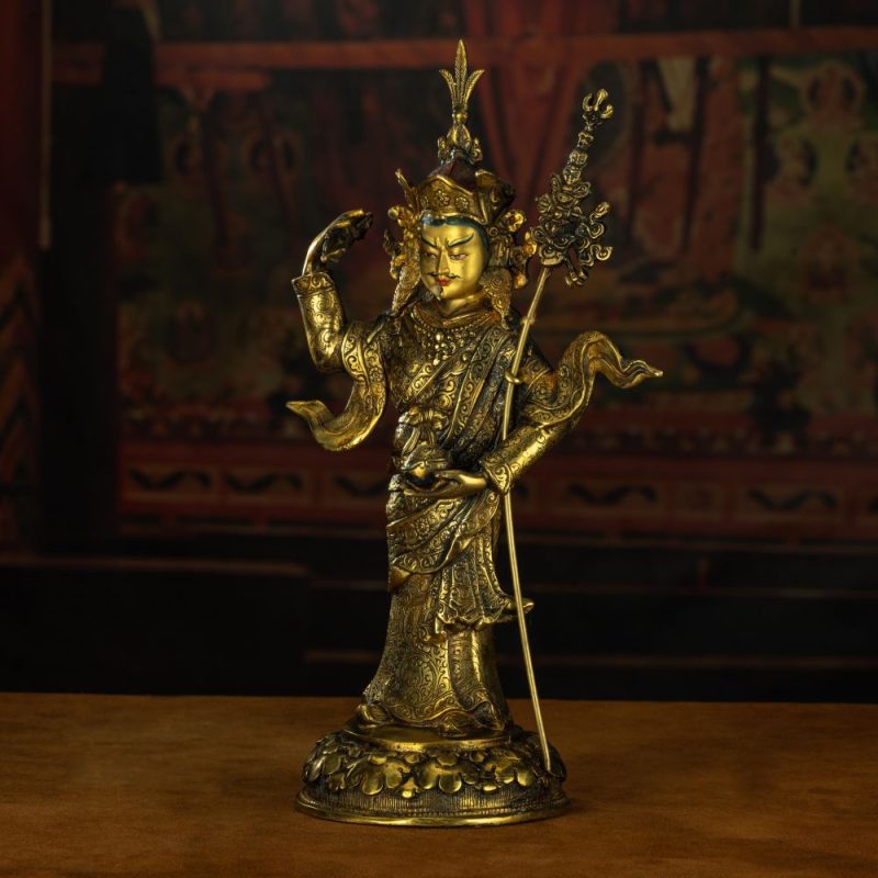 Qing Dynasty Padmasambhava Yellow Lima Bronze Tibetan Antique Buddha Statue Form Nyingma Ri Rang Monastery - Image 3