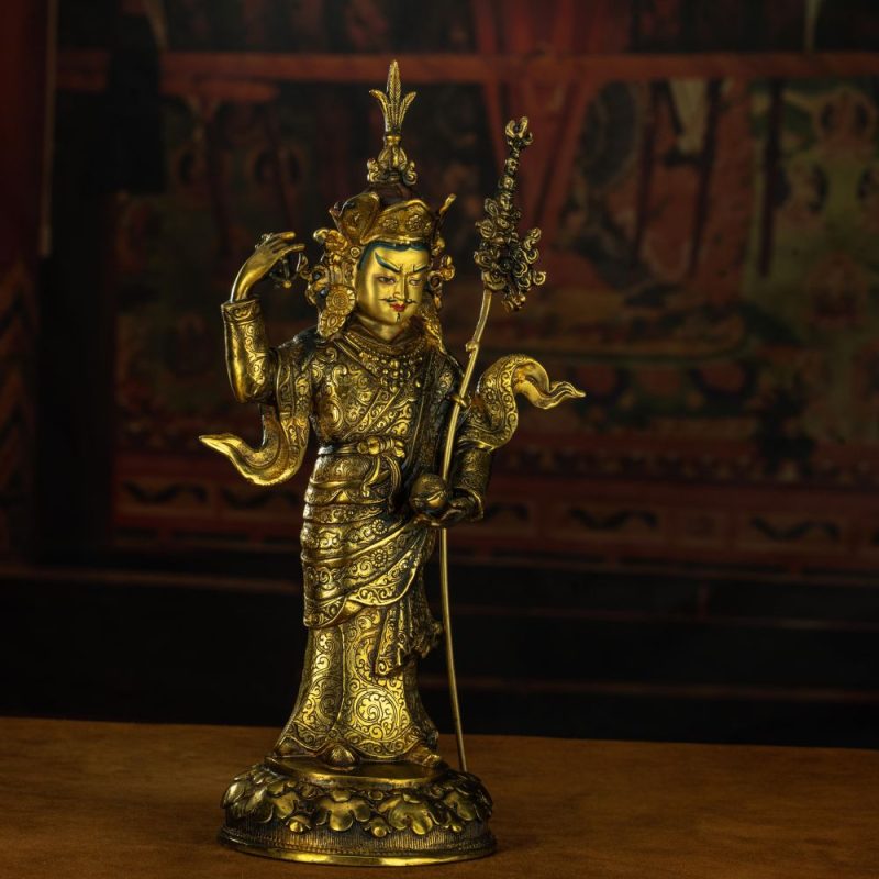 Qing Dynasty Padmasambhava Yellow Lima Bronze Tibetan Antique Buddha Statue Form Nyingma Ri Rang Monastery - Image 5