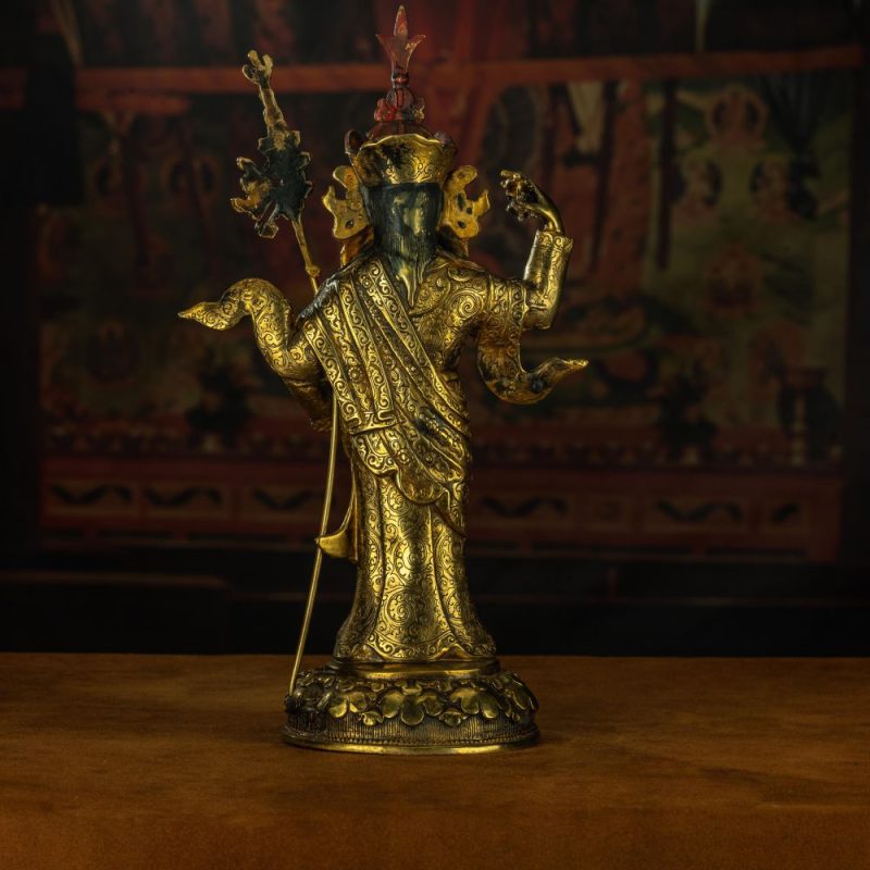 Qing Dynasty Padmasambhava Yellow Lima Bronze Tibetan Antique Buddha Statue Form Nyingma Ri Rang Monastery - Image 6