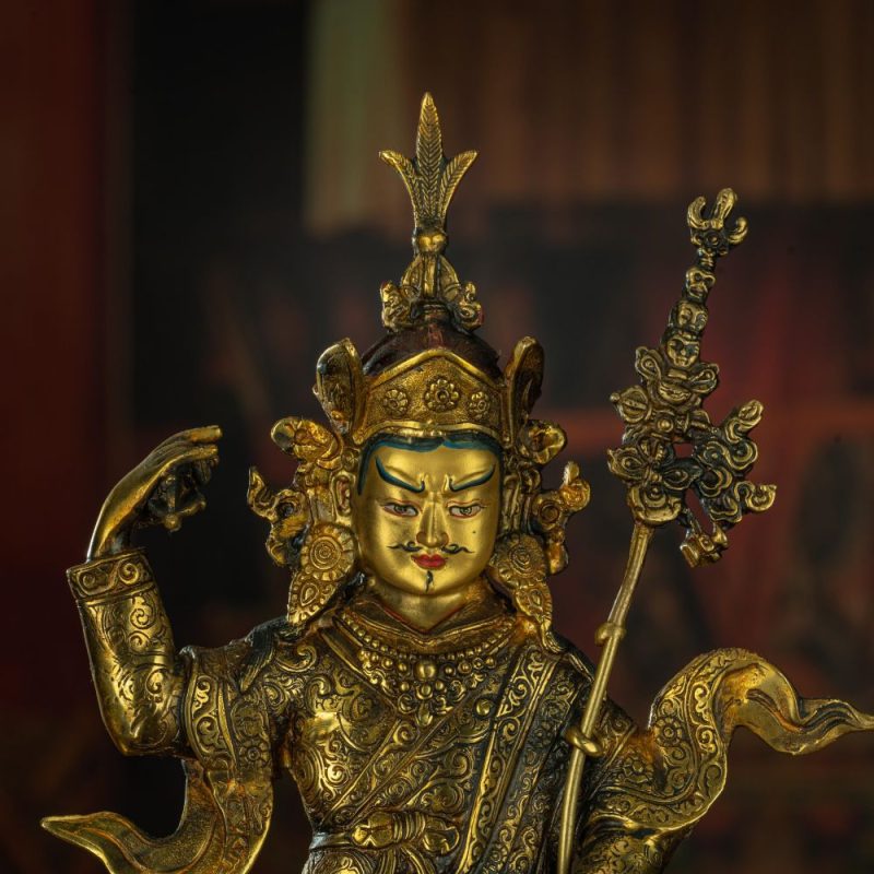 Qing Dynasty Padmasambhava Yellow Lima Bronze Tibetan Antique Buddha Statue Form Nyingma Ri Rang Monastery - Image 10
