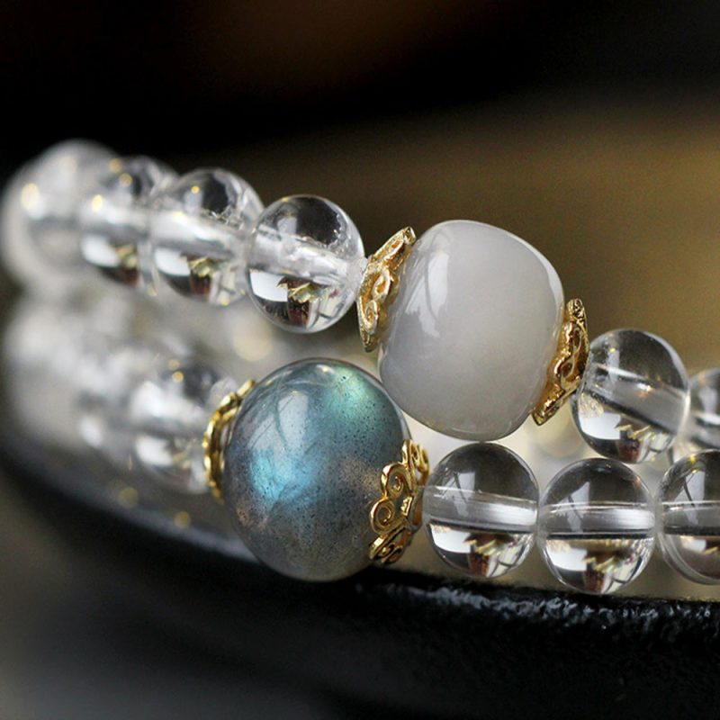 Zodiac Healing Crystal 108 Mala Beads Tibetan White Quartz & Moonstone Necklace - Image 3
