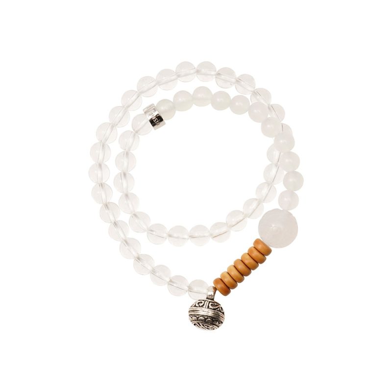 Healing Harmony White Quartz & Agate 108 Bead Mala Necklace - Image 4