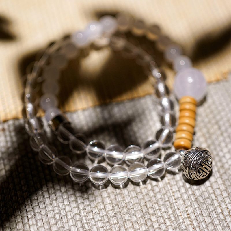 Healing Harmony White Quartz & Agate 108 Bead Mala Necklace - Image 3