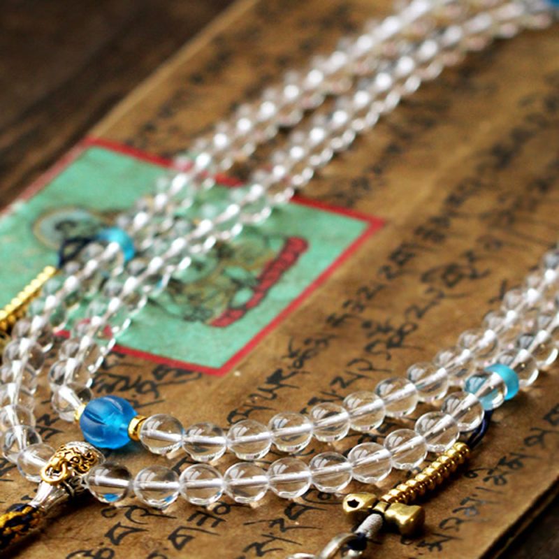 108 Mala Beads Crystal Healing Dorje Symbol Necklace - Image 5