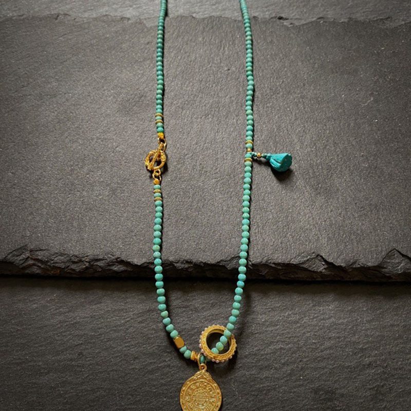 Healing through Stillness Turquoise Gold Necklace - Image 4