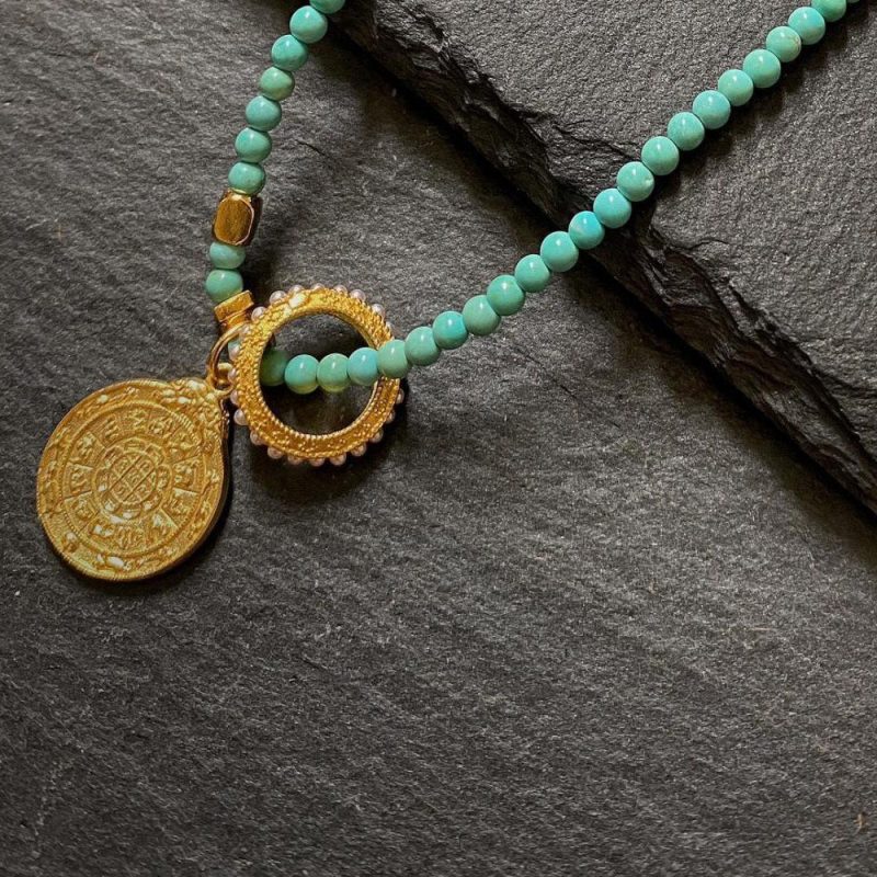 Healing through Stillness Turquoise Gold Necklace - Image 5