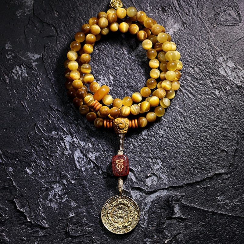 Tibetan Wealth Tiger Eye & Amber Necklace - Image 2
