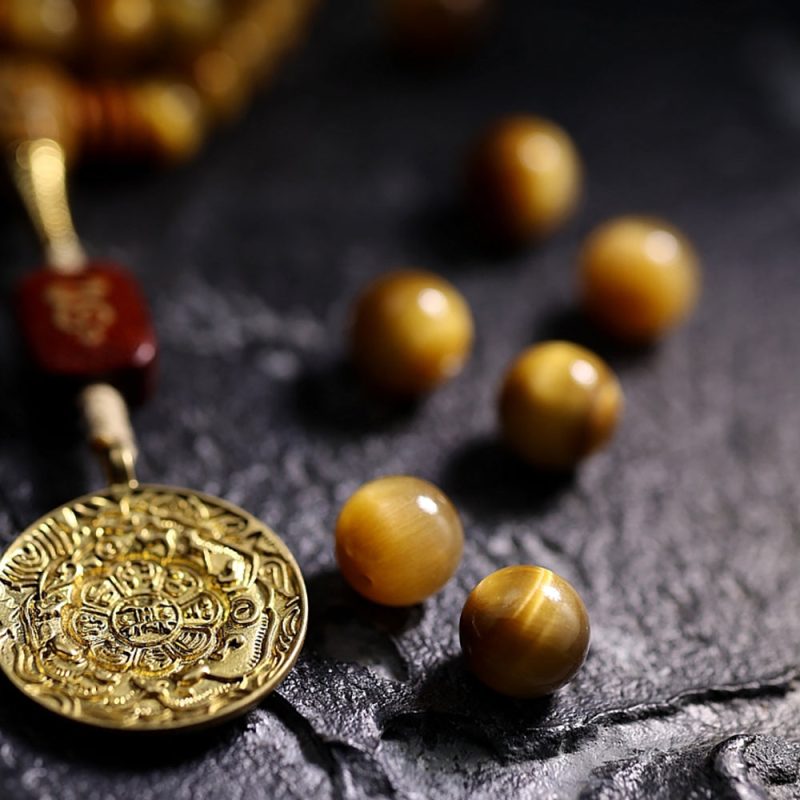 Tibetan Wealth Tiger Eye & Amber Necklace - Image 5