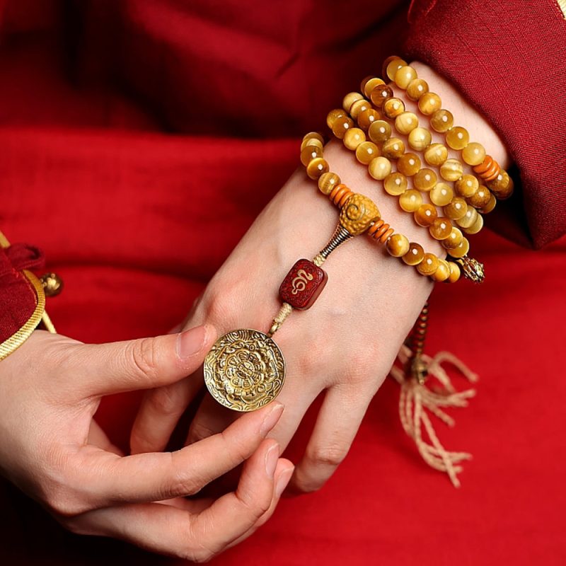 Tibetan Wealth Tiger Eye & Amber Necklace - Image 4