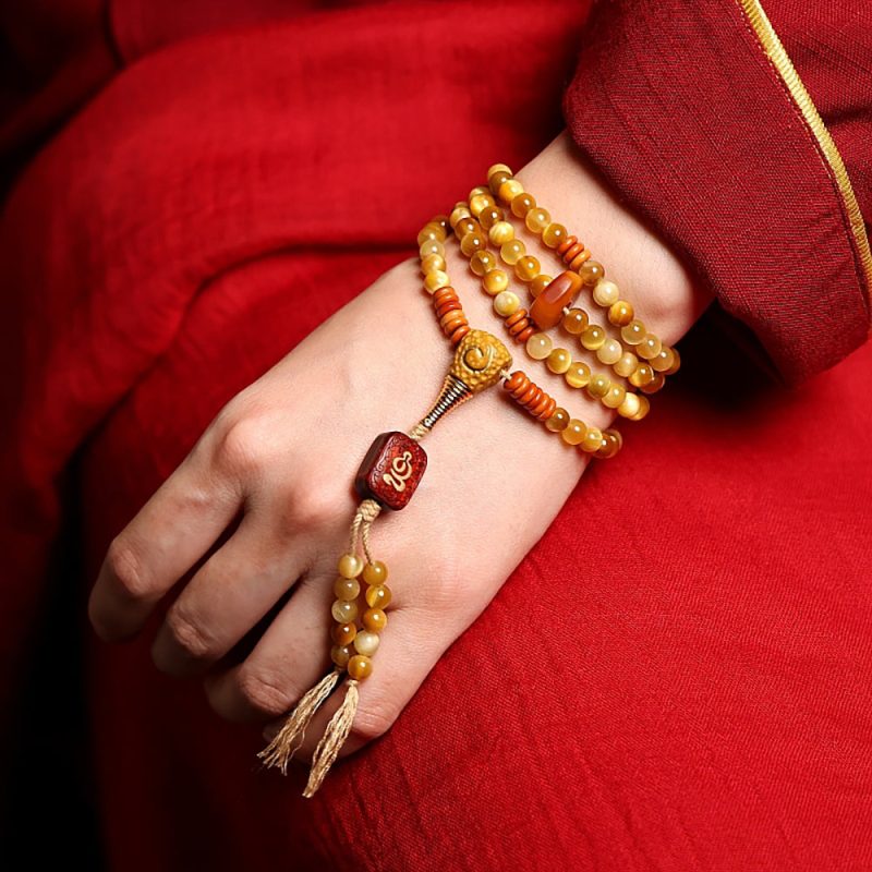 Tibetan Wealth Tiger Eye & Amber Necklace - Image 6