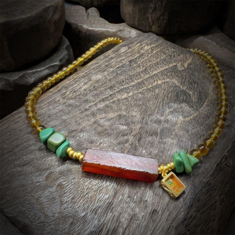 Natural Red Agate Amber and Turquoise Vintage Choker Necklace for Health - Image 4