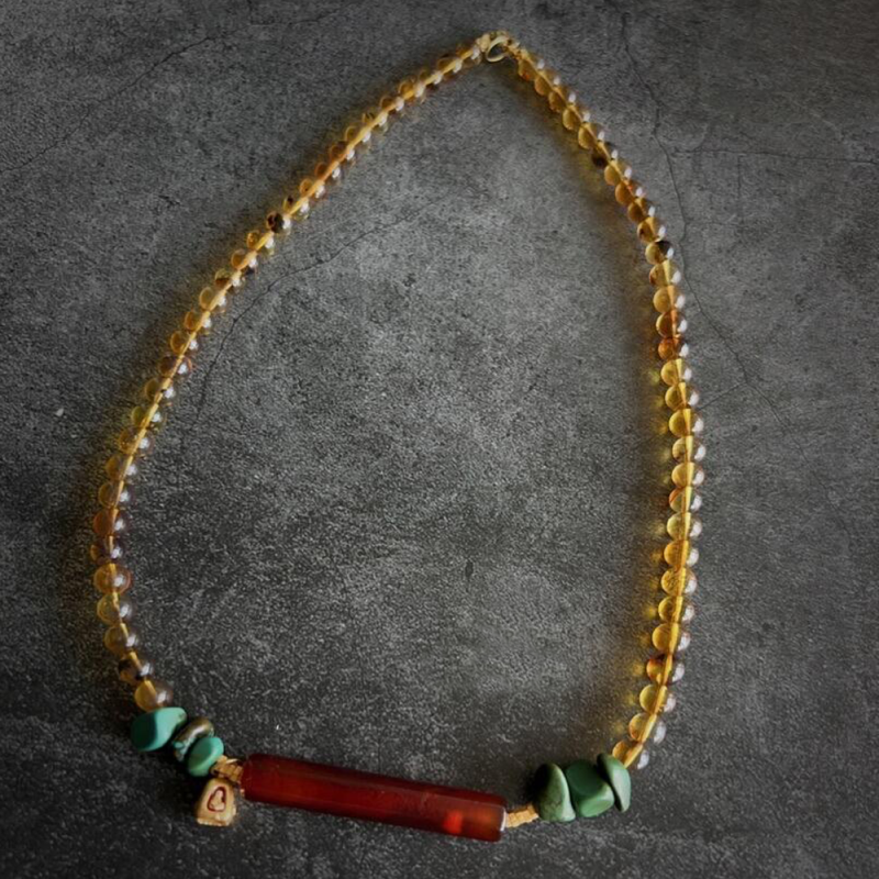 Natural Red Agate Amber and Turquoise Vintage Choker Necklace for Health - Image 6