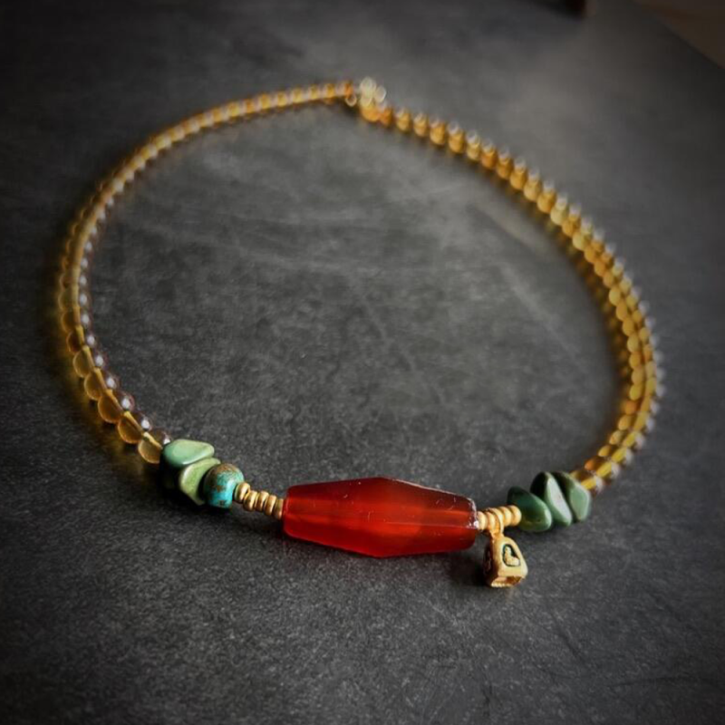 Natural Red Agate Amber and Turquoise Vintage Choker Necklace for Health - Image 7