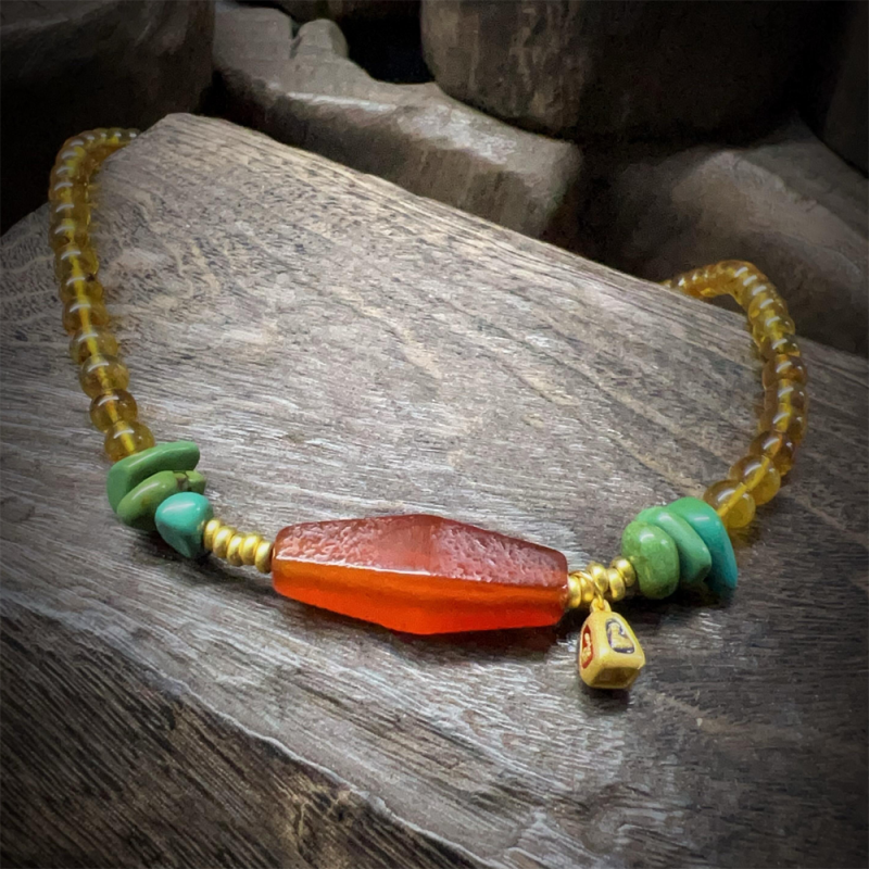 Natural Red Agate Amber and Turquoise Vintage Choker Necklace for Health - Image 3