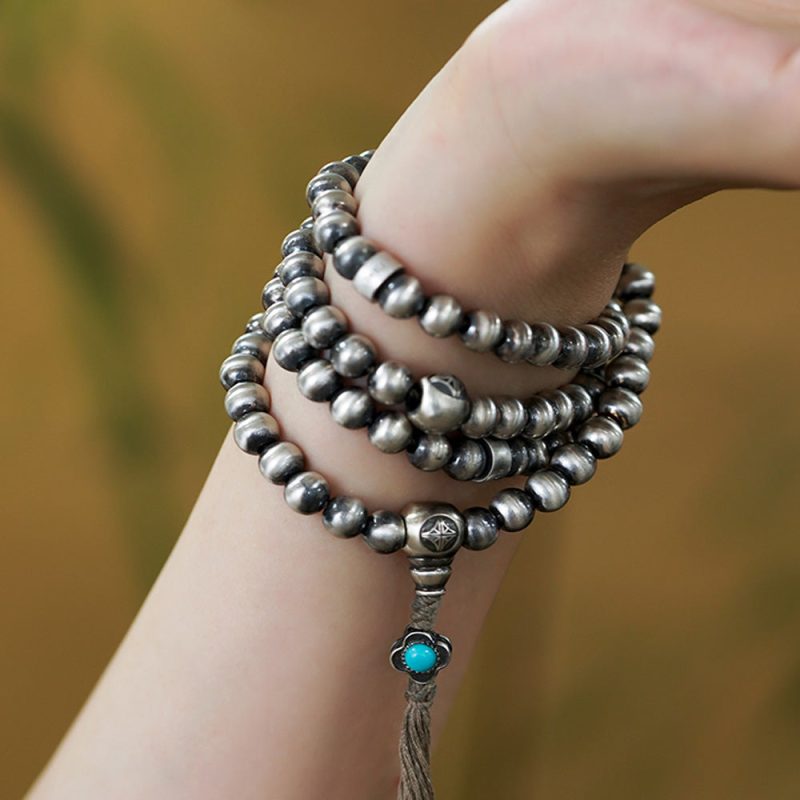 Sacred Prosperity Tibetan Silver & Turquoise 108 Mala Necklace - Image 4