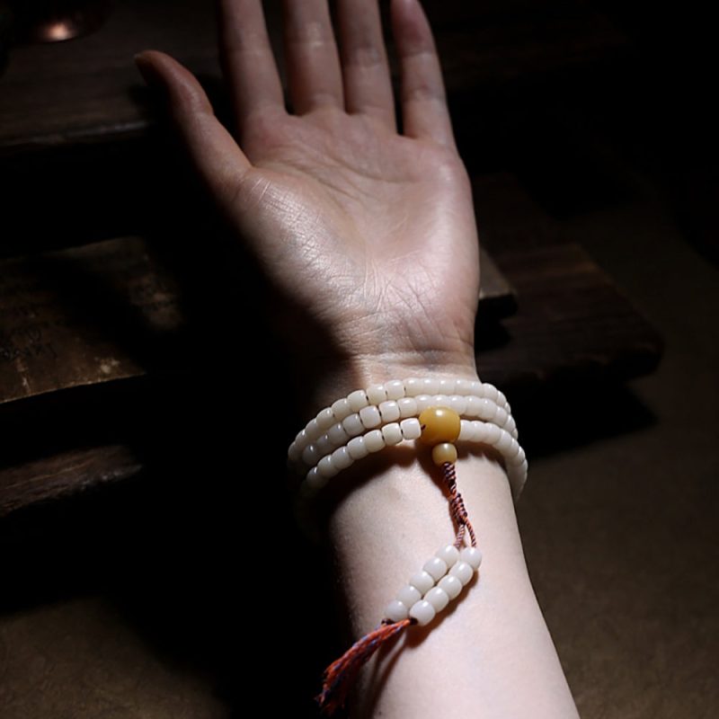 White Bodhi Seed 108 Mala Beads of Purity Necklace - Image 4